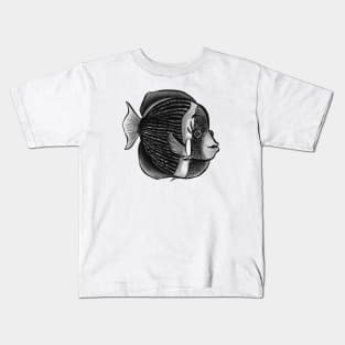 Cute Fish With Eyelashes Black And White Digital Ink Kids T-Shirt